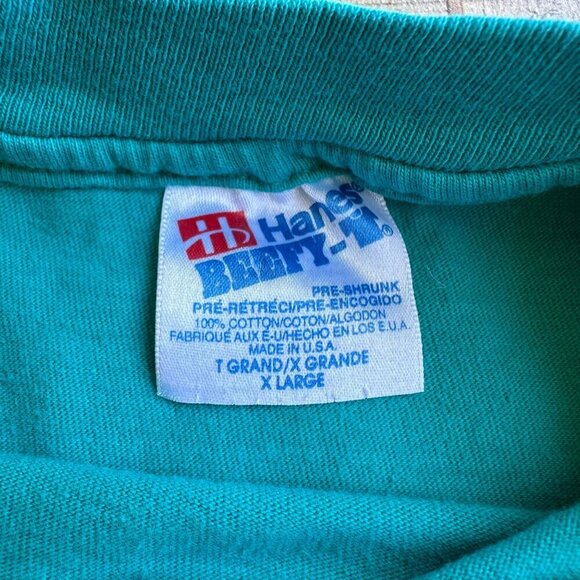 Vintage Hanes Beefy TShirt New Mexico Bull Skull Graphic Teal XL Made in USA '94 - Picture 6 of 10